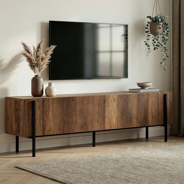 Mobile TV colore naturale scuro con effetto noce 180x45x30 cm Nexus – Kalune Design-image-1