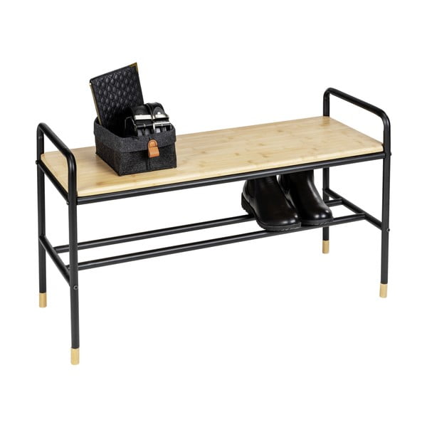 Scarpiera in metallo nero/naturale con panca Loft - Wenko-image-4