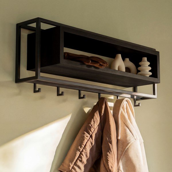 Attaccapanni da parete nero in rovere massiccio con scaffale 78 cm School – Spinder Design-image-1