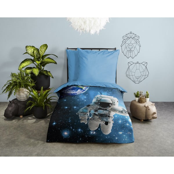 Set copripiumino e federa da bambini blu in cotone per letto singolo 140x200 cm Astronaut – Good Morning-image-1