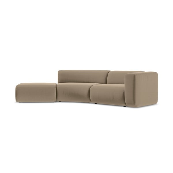 Chaise longue beige (con penisola a sinistra) con rivestimento in velluto Ekahi – Makamii-image-2