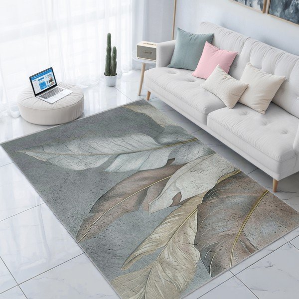 Tappeto verde/grigio lavabile 80x150 cm Dusty Leaves – Mila Home-image-1