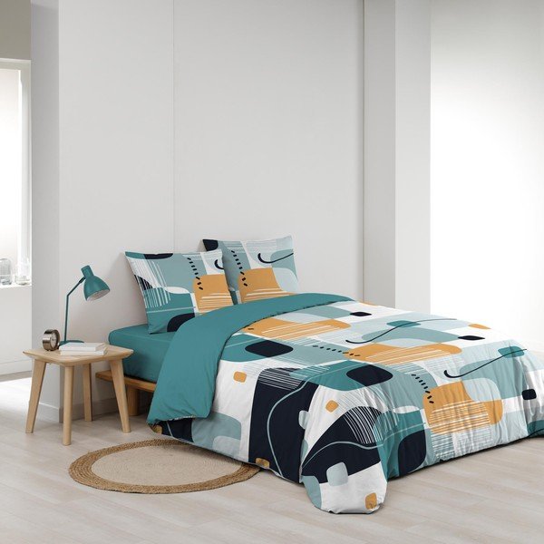 Set copripiumino e federa color foglia di tè in cotone per letto matrimoniale 200x200 cm Sprint – douceur d'intérieur-image-1