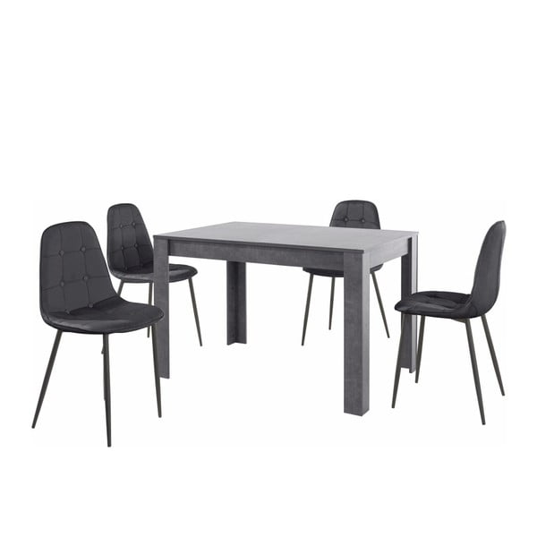 Set di tavolo da pranzo grigio e 4 sedie da pranzo nere Lori Lamar - Støraa