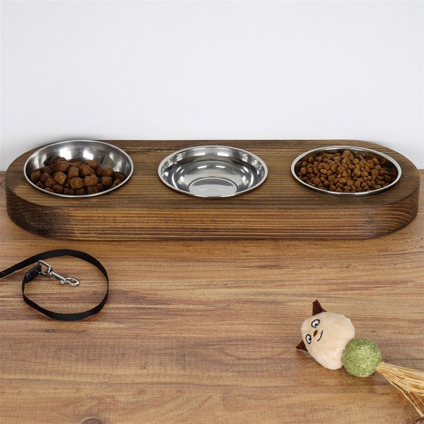 Ciotola tripla per cani con base in legno massiccio di abete rosso - Petpetite-image-1