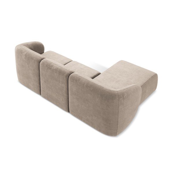 Divano angolare marrone chiaro (con penisola a sinistra/con chaise lounge) con rivestimento in ciniglia Lani – Makamii-image-3