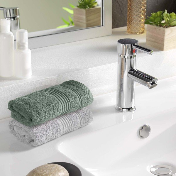 Asciugamano tipo terry color salvia in cotone 30x50 cm Tendresse – douceur d'intérieur-image-1