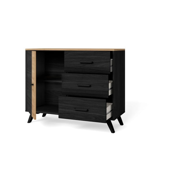 Cassettiera bassa in rovere nero/naturale 92x81 cm Texas - Marckeric-image-3