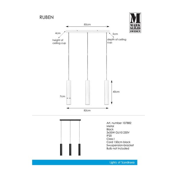 Apparecchio a sospensione nero Pendente 3L Ruben - Markslöjd-image-1