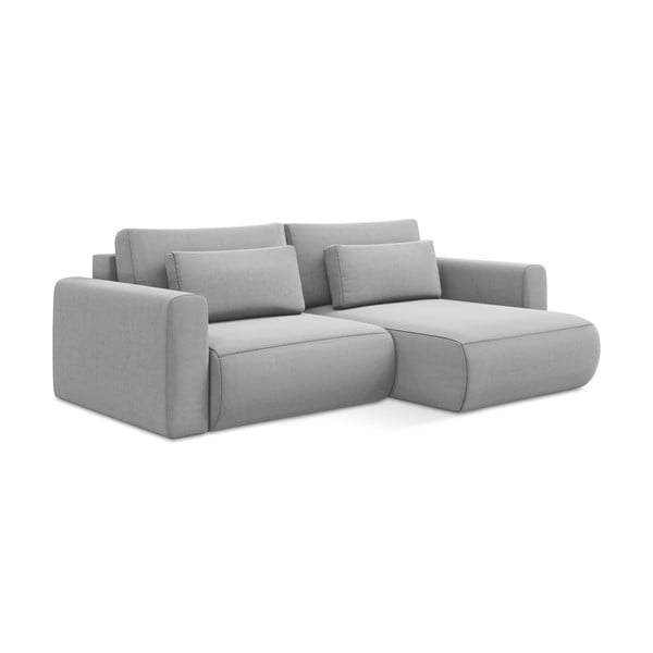 Divano angolare grigio chiaro allungabile/con contenitore (con penisola a destra/con chaise lounge) con rivestimento in velluto Kapua – Makamii-image-1