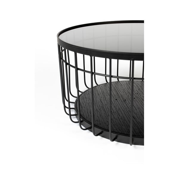 Tavolino nero con piano in vetro , ø 60 cm Lance - White Label-image-2