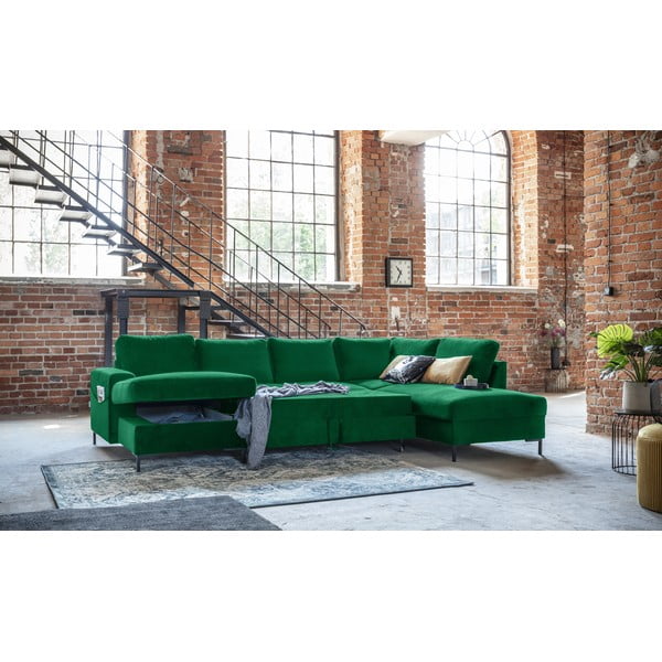 Divano letto a U in velluto verde, angolo destro Lofty Lilly - Miuform-image-4