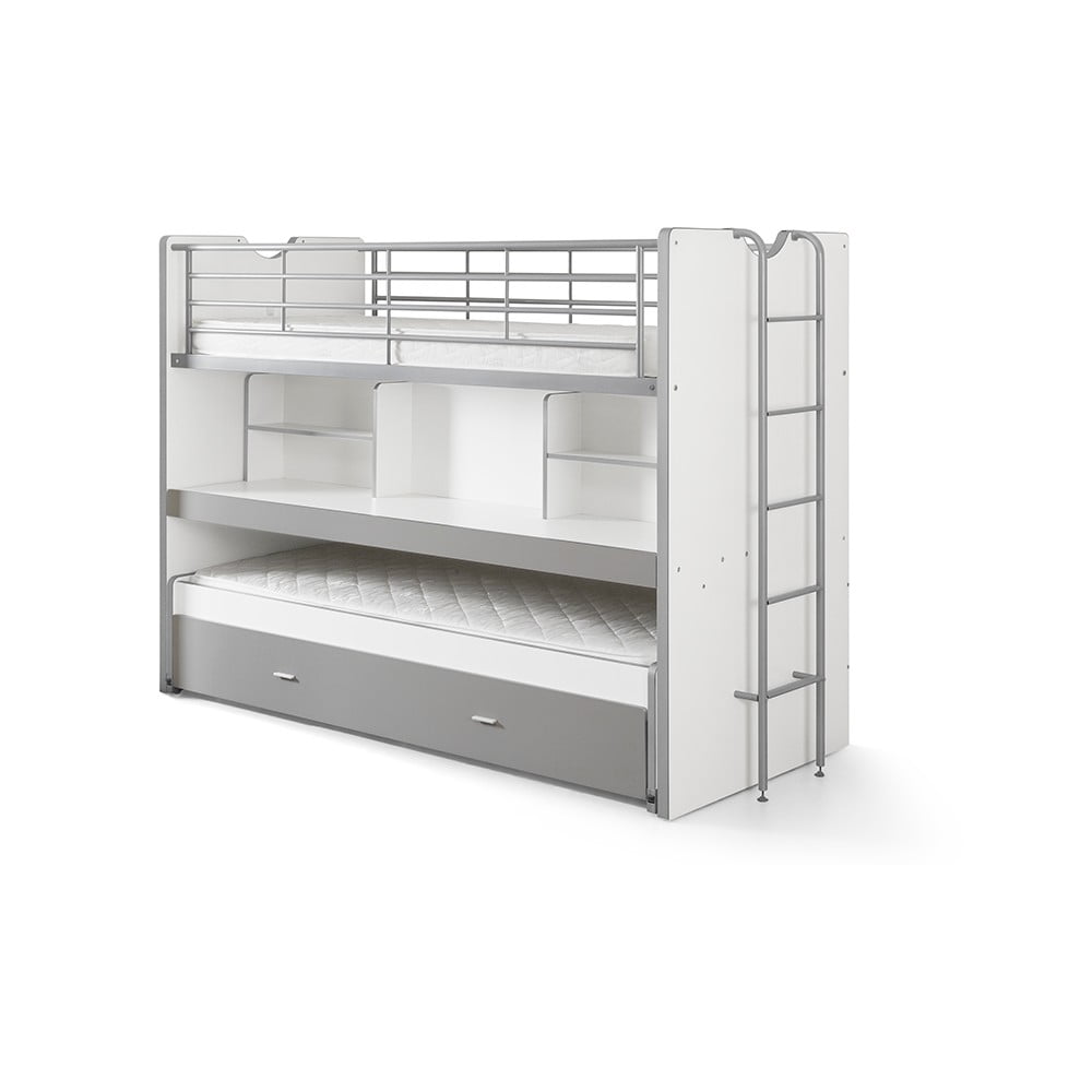 Letto da bambini a castello/estraibile bianco/grigio con contenitore/con scrivania con rete inclusa 90x200 cm Bonny – Vipack | Letti per bambini