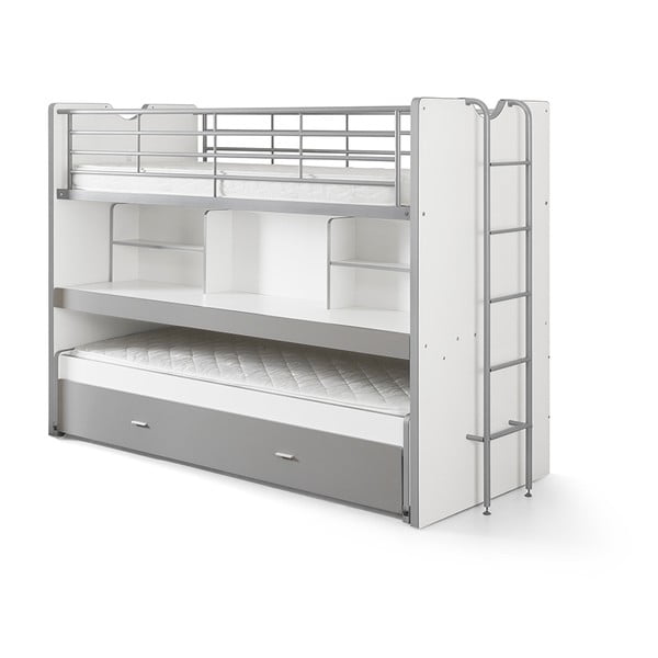 Letto da bambini a castello/estraibile bianco/grigio con contenitore/con scrivania con rete inclusa 90x200 cm Bonny – Vipack