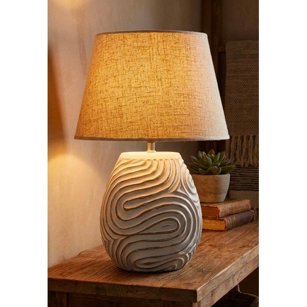 Lampada da tavolo color crema con paralume in tessuto in poliresina (altezza totale 55 cm) Oblix – Mauro Ferretti-image-1
