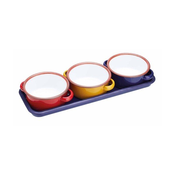Set 3 smaltovaných zapékacích mističek s podnosem Kitchen Craft World Of Flavours