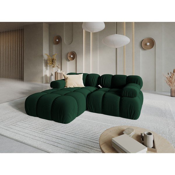Divano angolare componibile verde scuro (con penisola a sinistra/con chaise lounge) con rivestimento in velluto – Micadoni -image-1