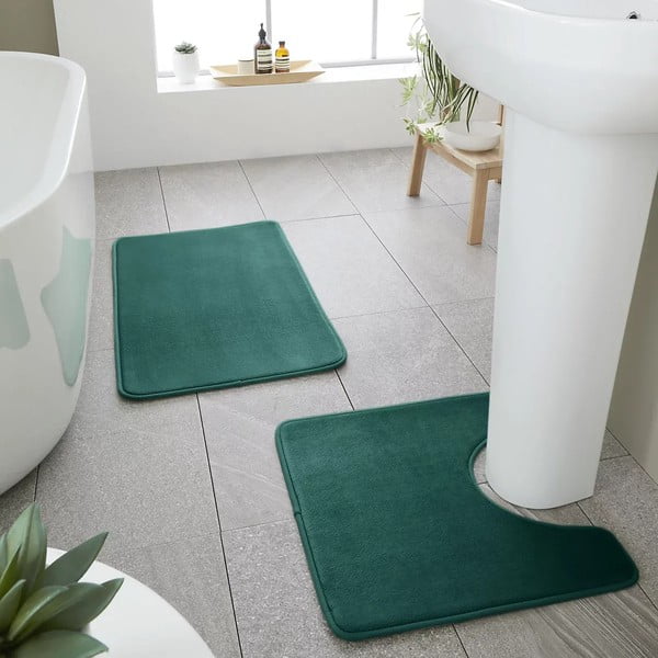 Set di tappetini per il bagno verdi in memory foam 2 pz per WC 50x80 cm Anti-Bacterial – Catherine Lansfield-image-1