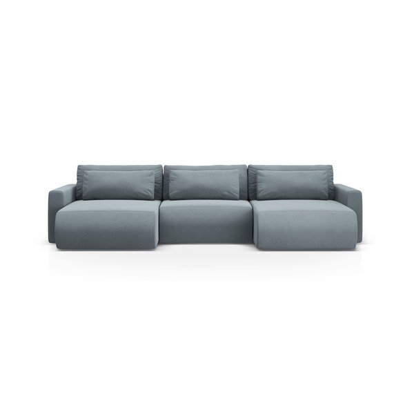 Divano angolare blu polveroso allungabile con contenitore (a U) e rivestimento in velluto Belfast – Cosmopolitan Design
