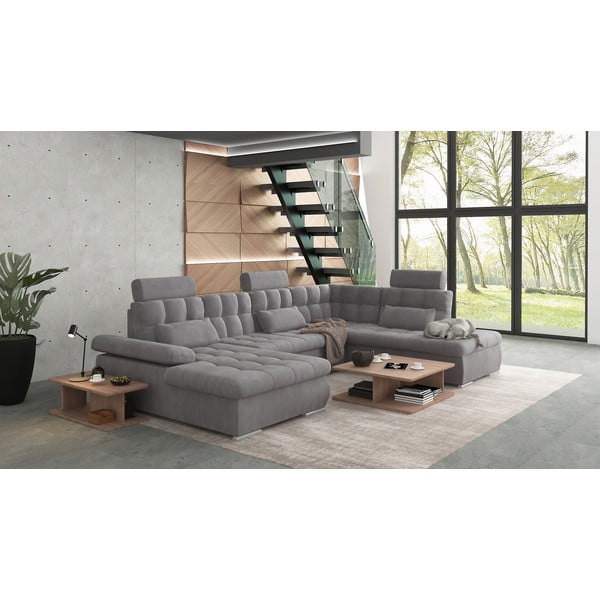 Divano angolare grigio allungabile e con contenitore (con penisola a destra/a U) Merkur – Ropez-image-3
