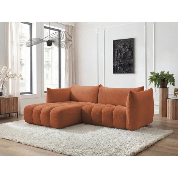 Divano angolare arancione (con penisola a sinistra/con chaise lounge) con rivestimento in bouclé Azra – Bobochic Paris-image-1