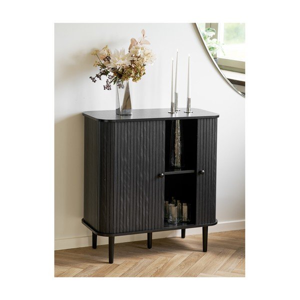 Credenza nera in pino massiccio 80x87x40 cm Nikko – House Nordic-image-1
