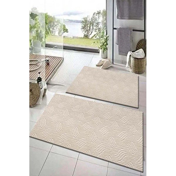 Set di tappetini per il bagno beige 2 pz 60x100 cm – Mila Home-image-1