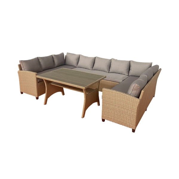 Set di mobili da giardino beige in rattan artificiale per 9 persone Ventura – Unique Furniture-image-2