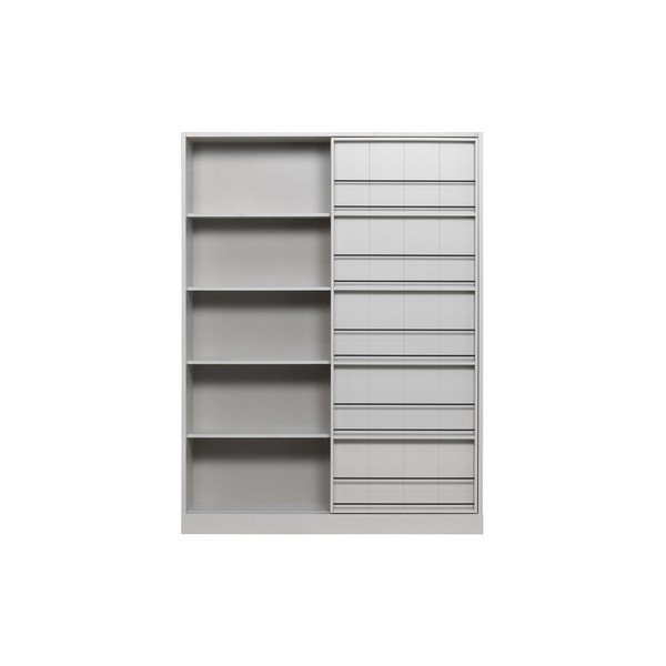 Libreria in legno di pino grigio chiaro con ante scorrevoli 150x200 cm Swing - WOOOD-image-2