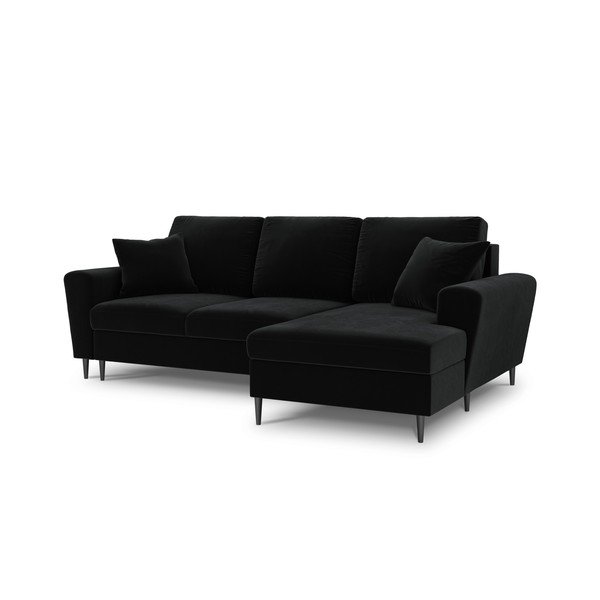 Divano angolare nero allungabile e con contenitore (con penisola a destra/con chaise lounge) con rivestimento in velluto Kyoto – Cosmopolitan Design-image-1
