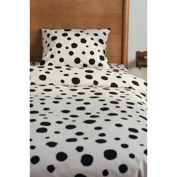 Set copripiumino e federa nero/beige in cotone per letto singolo 140x200 cm Rigmor Dot – Jotex-image-1