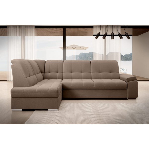 Divano angolare marrone allungabile/con contenitore (con penisola a sinistra/a L) e rivestimento in velluto Sado – ELTAP-image-3