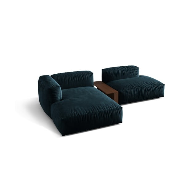 Divano angolare componibile blu scuro (con penisola a sinistra/con chaise lounge) con rivestimento in velluto Martina – Micadoni -image-2