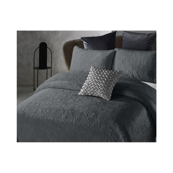 Copriletto grigio in microfibra con due federe Velvet Clara, 250 x 260 cm - Dreamhouse-image-1