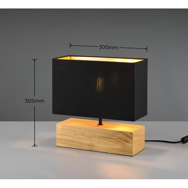 Lampada da tavolo nera/di colore naturale con paralume in tessuto (altezza totale 30 cm) Woody – Reality-image-3