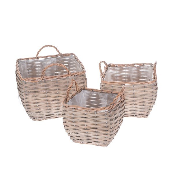 Set di 3 vasi quadrati grigi in vimini - Dakls