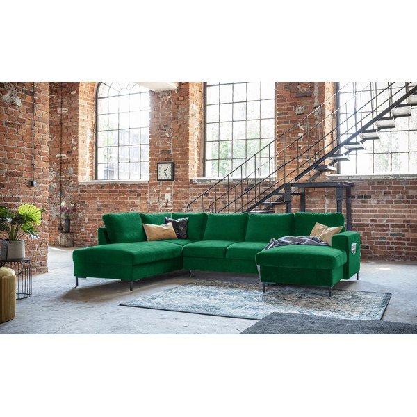 Divano letto a U in velluto verde, angolo sinistro Lofty Lilly - Miuform-image-4