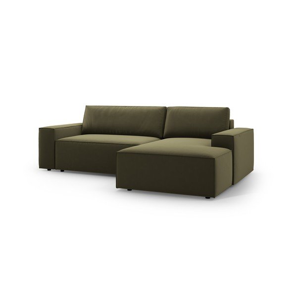 Divano angolare verde allungabile/con contenitore (con penisola a destra/con chaise lounge) con rivestimento in velluto Jodie – Micadoni -image-3