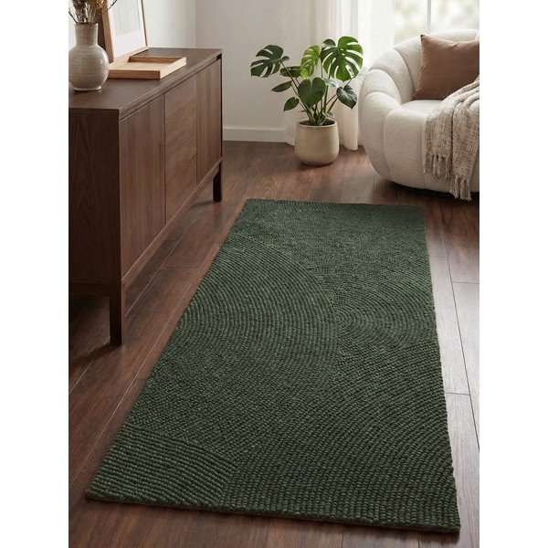 Passatoia verde scuro in lana tessuta a mano 80x200 cm Calmio – Hanse Home-image-1