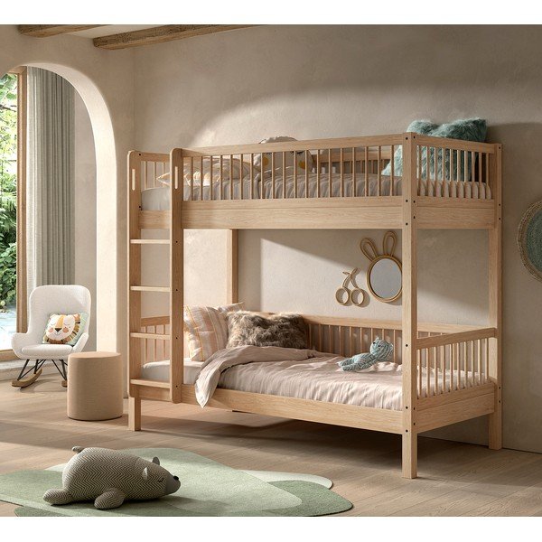 Letto da bambini a castello di colore naturale in faggio massiccio con rete inclusa 90x200 cm Forrest – Vipack-image-1