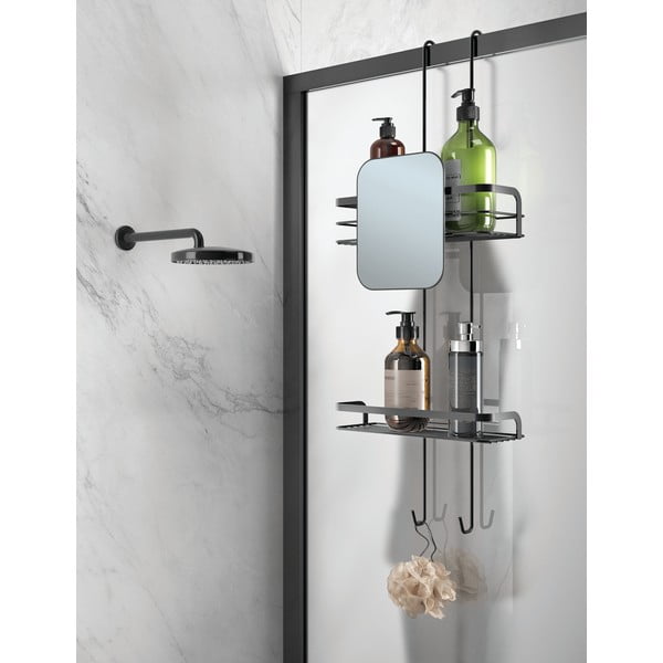 Mensola da bagno sospesa in acciaio nero opaco Lava - Metaltex-image-1