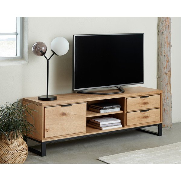 Tavolo TV in rovere colore naturale 170x55 cm Livorno - Unique Furniture-image-4