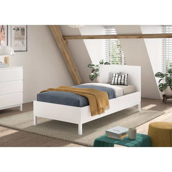 Letto da bambini bianco in pino massiccio rete non inclusa 90x200 cm Eva – Vipack-image-1