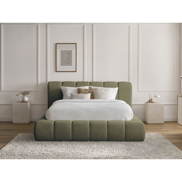 Letto matrimoniale imbottito verde contenitore e rete inclusi 180x200 cm Denali - Bobochic Paris-image-1