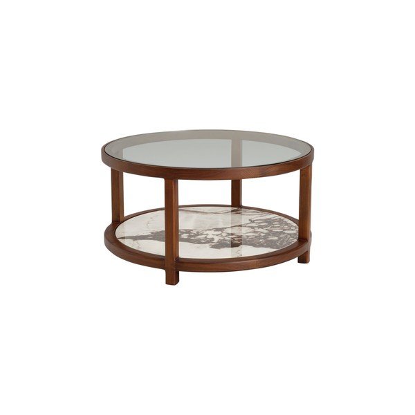 Tavolino da salotto rotondo marrone con piano in vetro ø 80 cm Classeno – Ellos Home