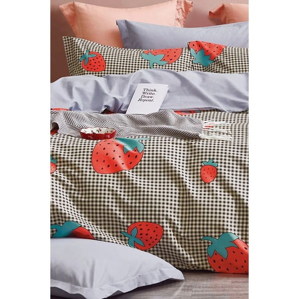 Biancheria da letto in cotone renforcé per letto singolo/per letto esteso con lenzuolo incluso/3 pezzi 160x220 cm Strawberry – Mila Home-image-2