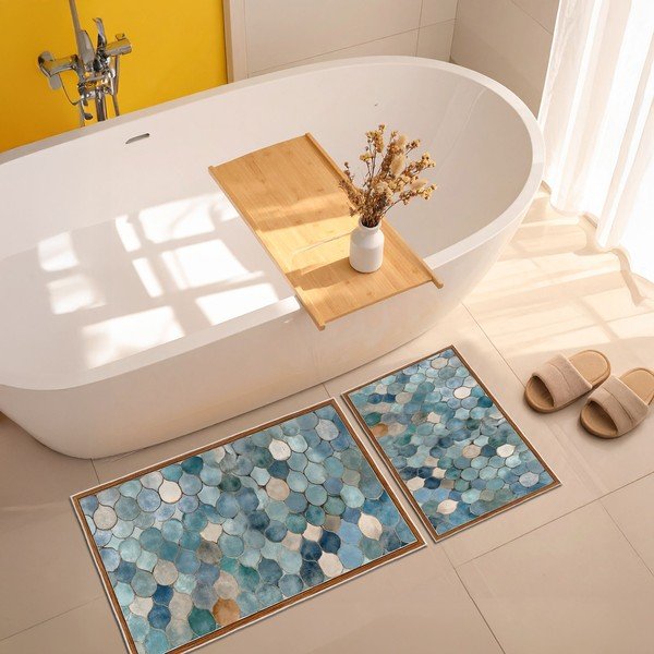 Set di tappetini per il bagno blu 2 pz 60x100 cm – Foutastic-image-2