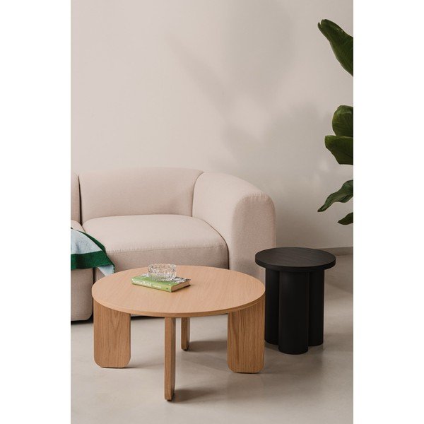 Tavolino da salotto rotondo nero con piano effetto rovere ø 75 cm Kuvu – noo.ma-image-3