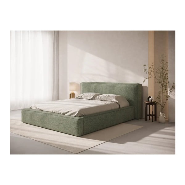 Letto matrimoniale imbottito verde con contenitore con rete inclusa 160x200 cm Simon Olivia – Micadoni -image-1