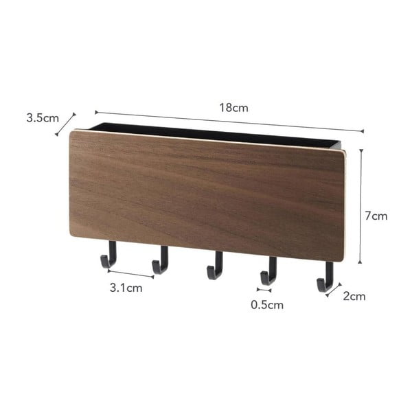 Portachiavi nero con ripiano ed elemento in legno Yamazaki Rin - YAMAZAKI-image-3